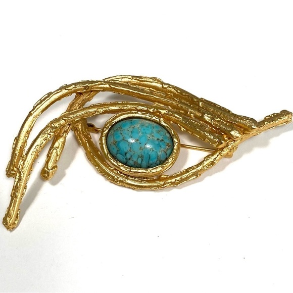 Orena Paris Brooch Glass Blue Abstract Gold Tone Vintage Estate
Women's Brooch - Picture 1 of 8
